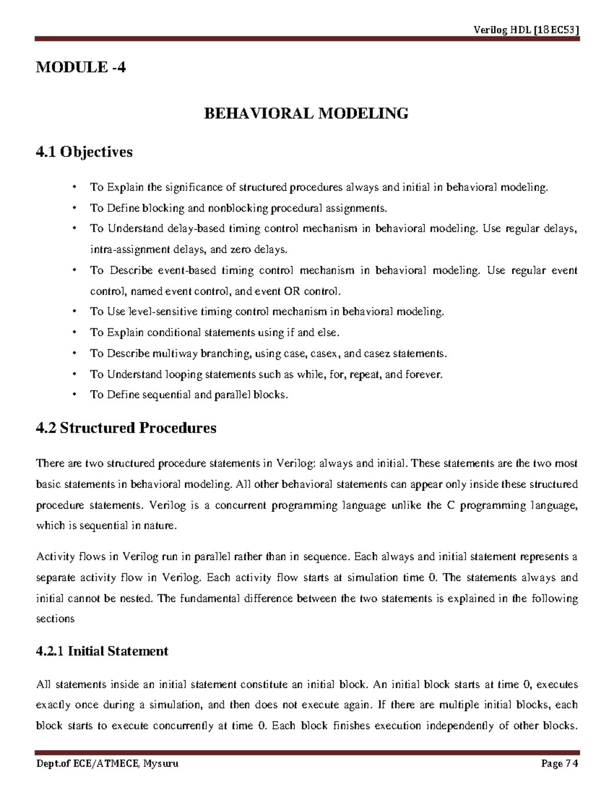 Behavioural Modelling - Verilog HDL - MODULE - BEHAVIORAL MODELING 4 ...
