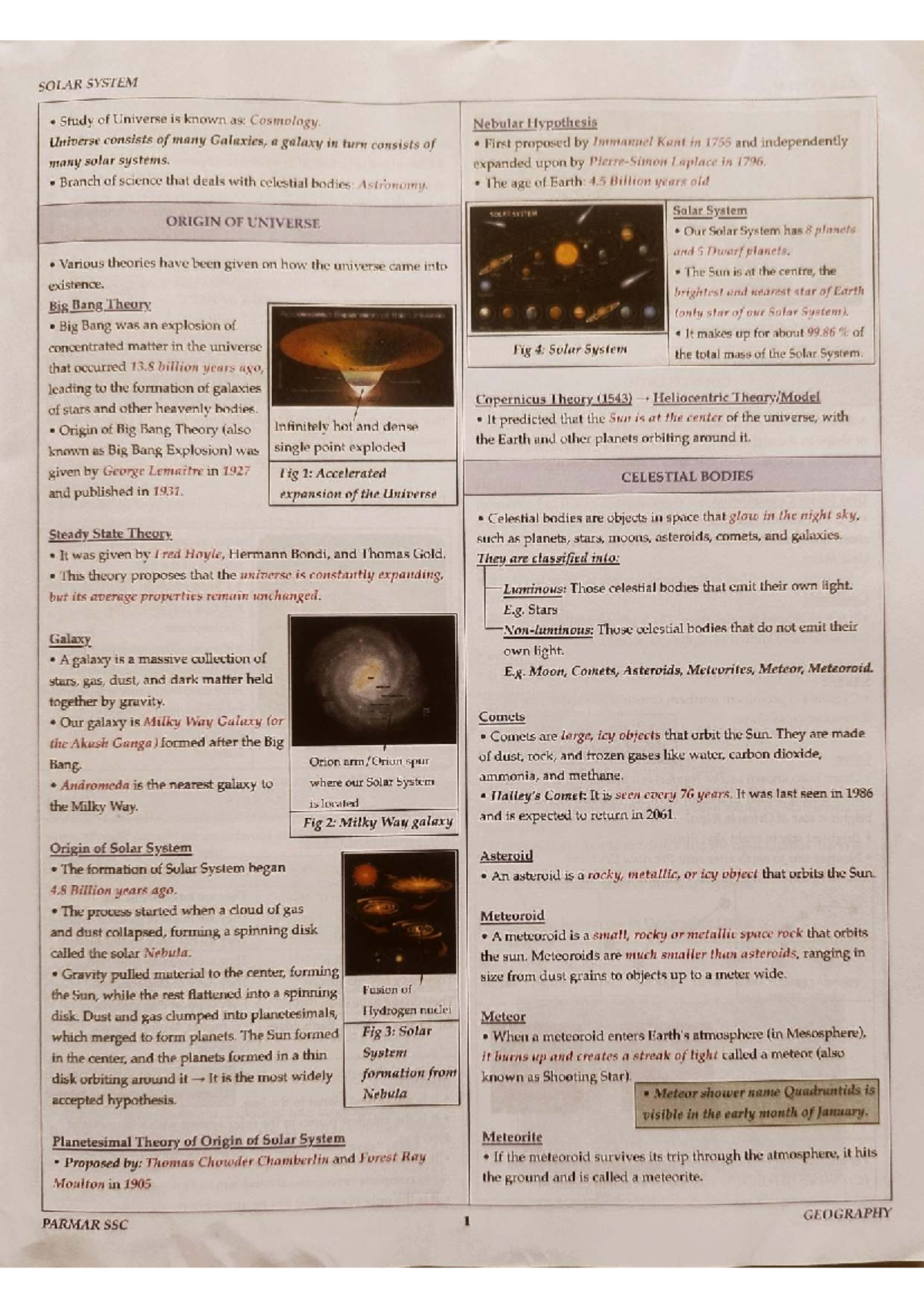 PARMAR SSC 1 GEOGRAPHY: Study of the Solar System and Universe - Studocu