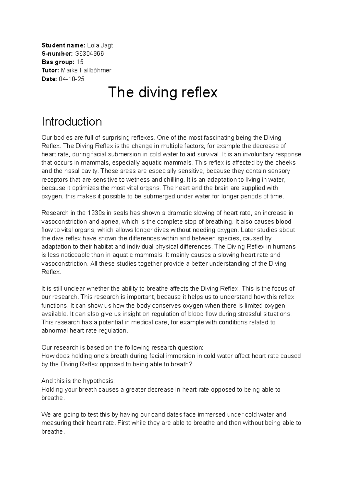 S6304966 Diving Reflex Study: Effects of Breath-Holding on Heart Rate ...