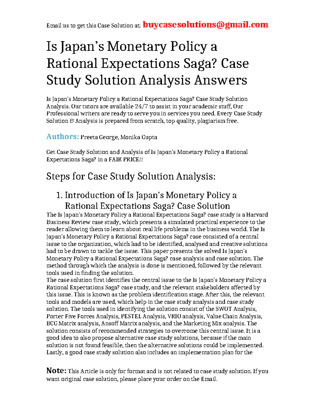Case Solution Is Japan’s Monetary Policy a Rational Expectations Saga ...