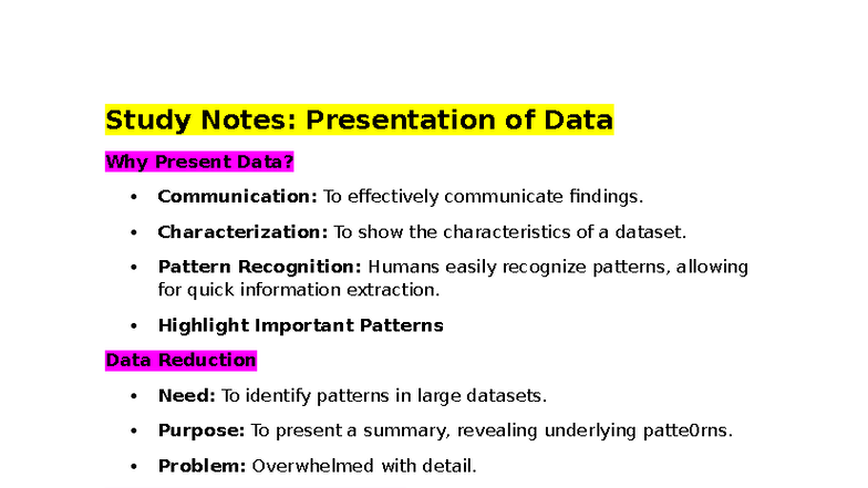 Topic 2 Presentation of Data - Study Notes: Presentation of Data Why ...