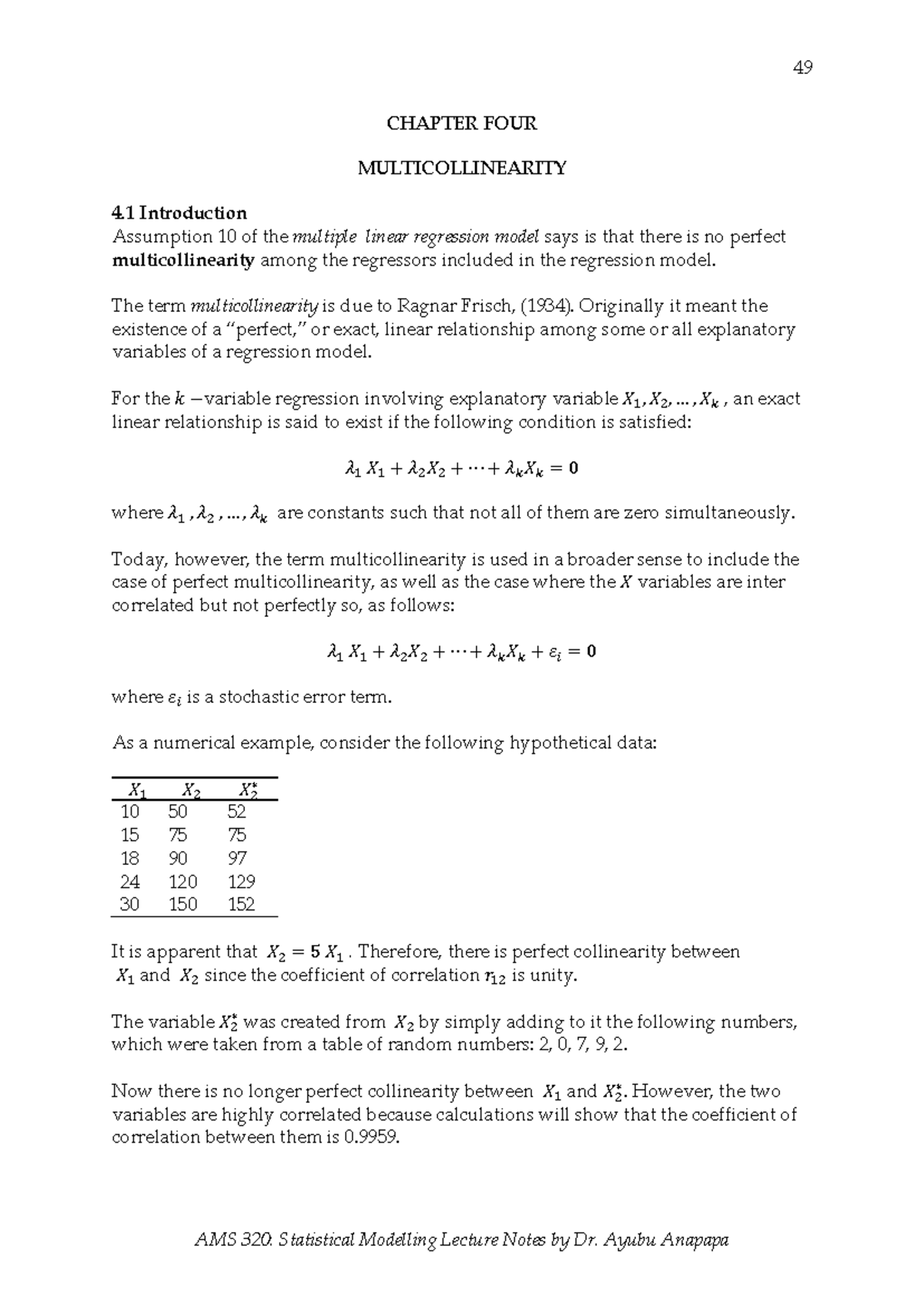 AMS 320 Lecture Notes 4 - Understanding Multicollinearity in Stat ...