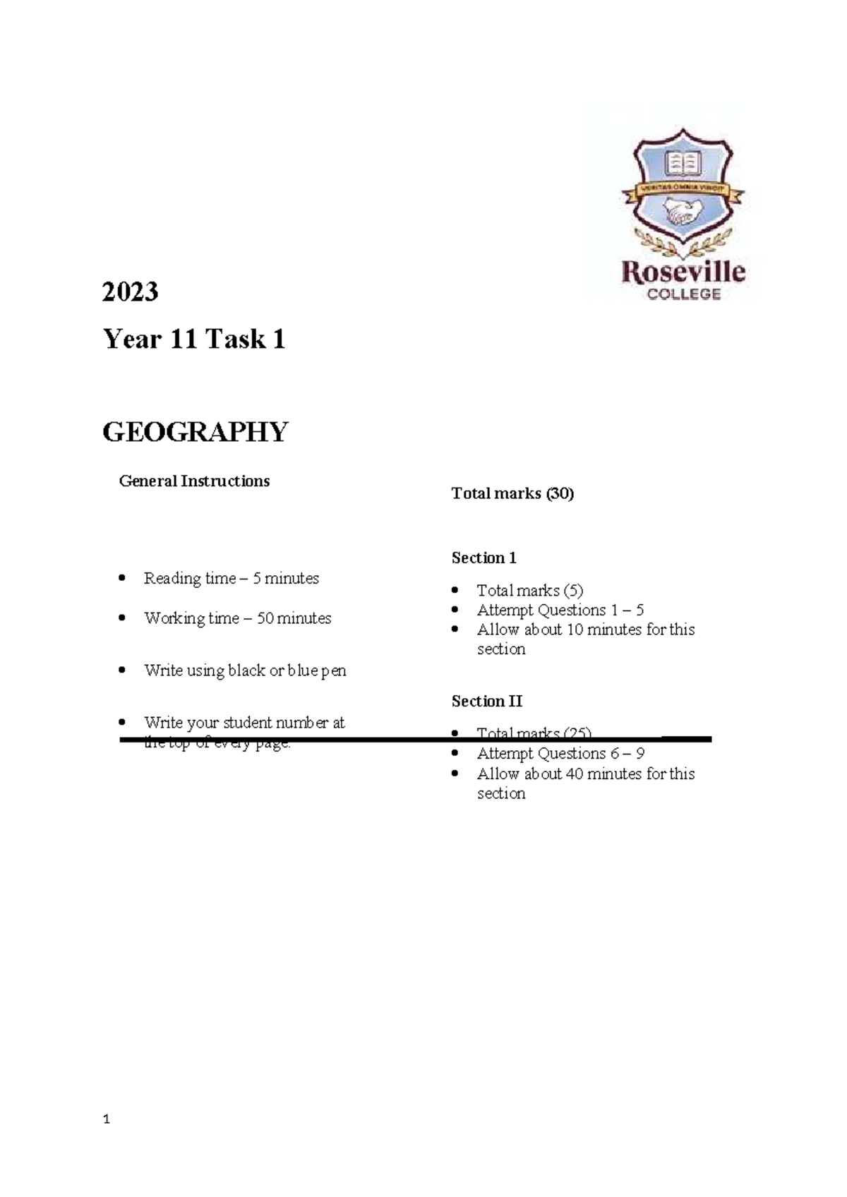 2023 Year 11 Geography Task 1 Final Exam Instructions - Studocu