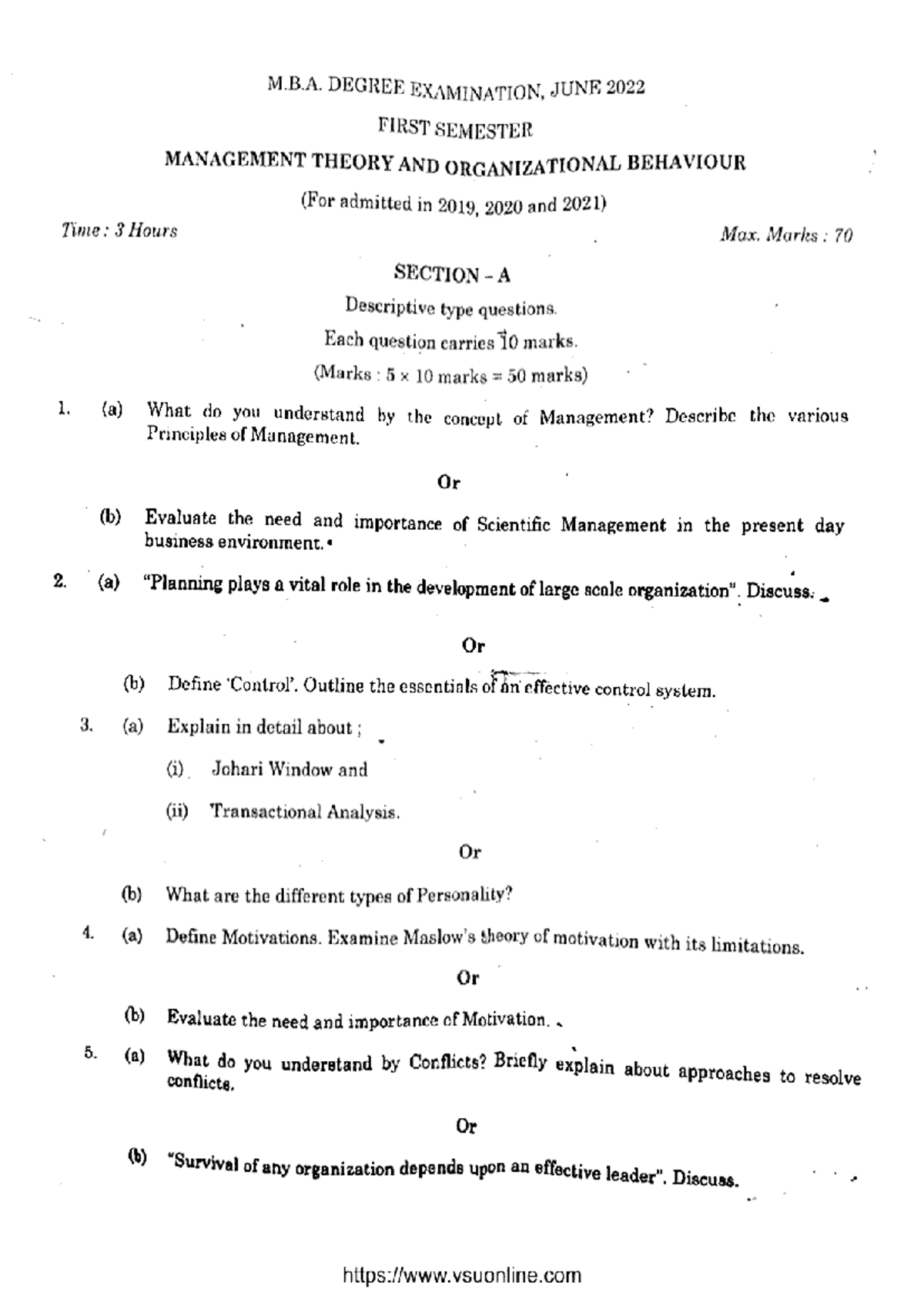 MBA 1st Sem Management Theory & Org Behaviour Exam June 2022 - Studocu
