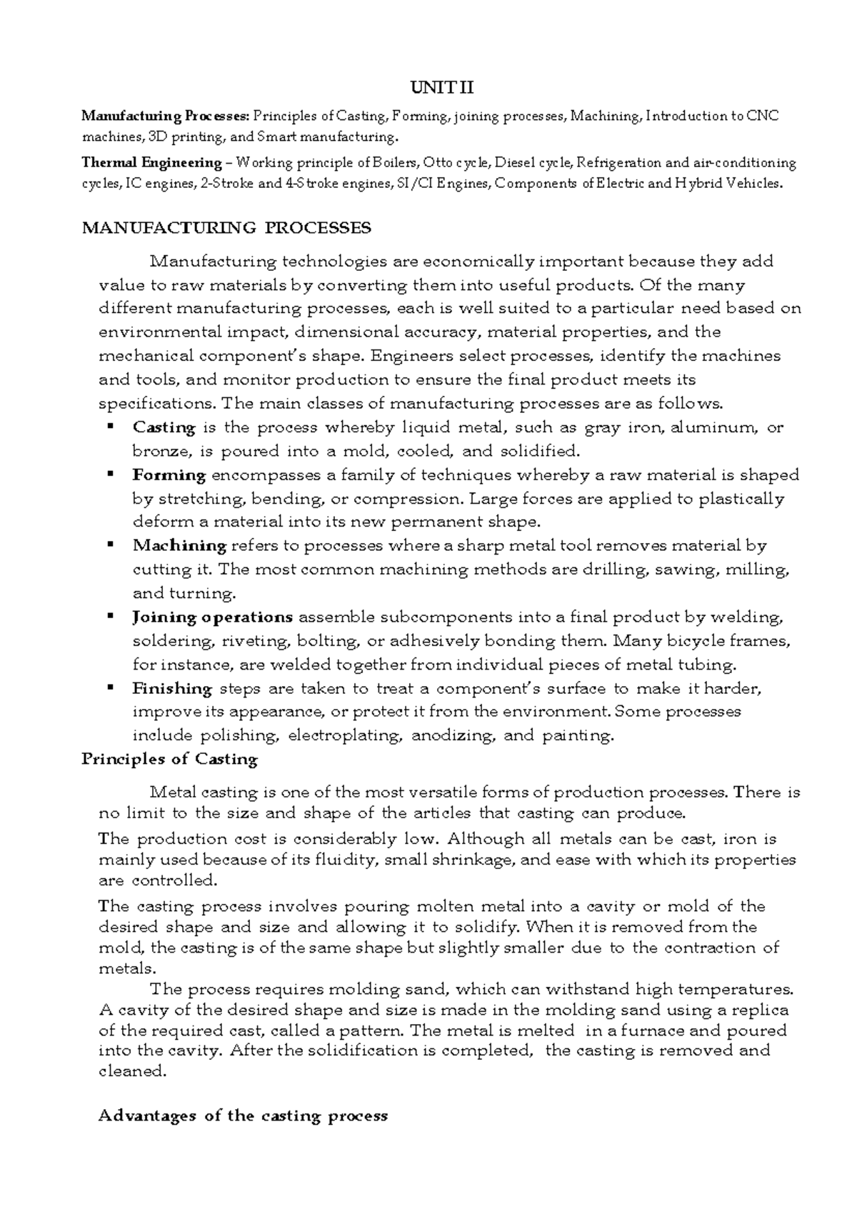 BCME-UNIT-5 - Comprehensive Lecture Notes on Manufacturing & Thermal ...