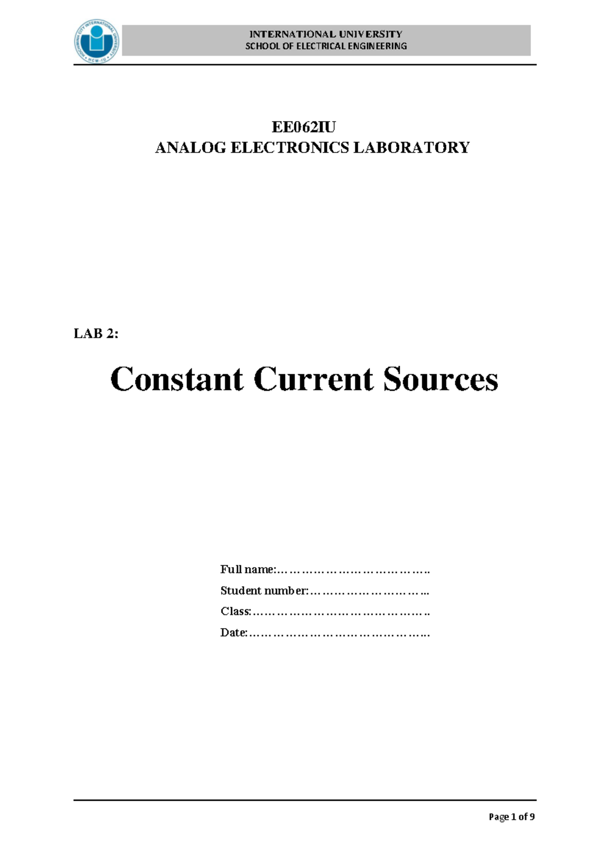 EE062IU Analog Electronics Lab 2: Exploring Constant Current Sources ...