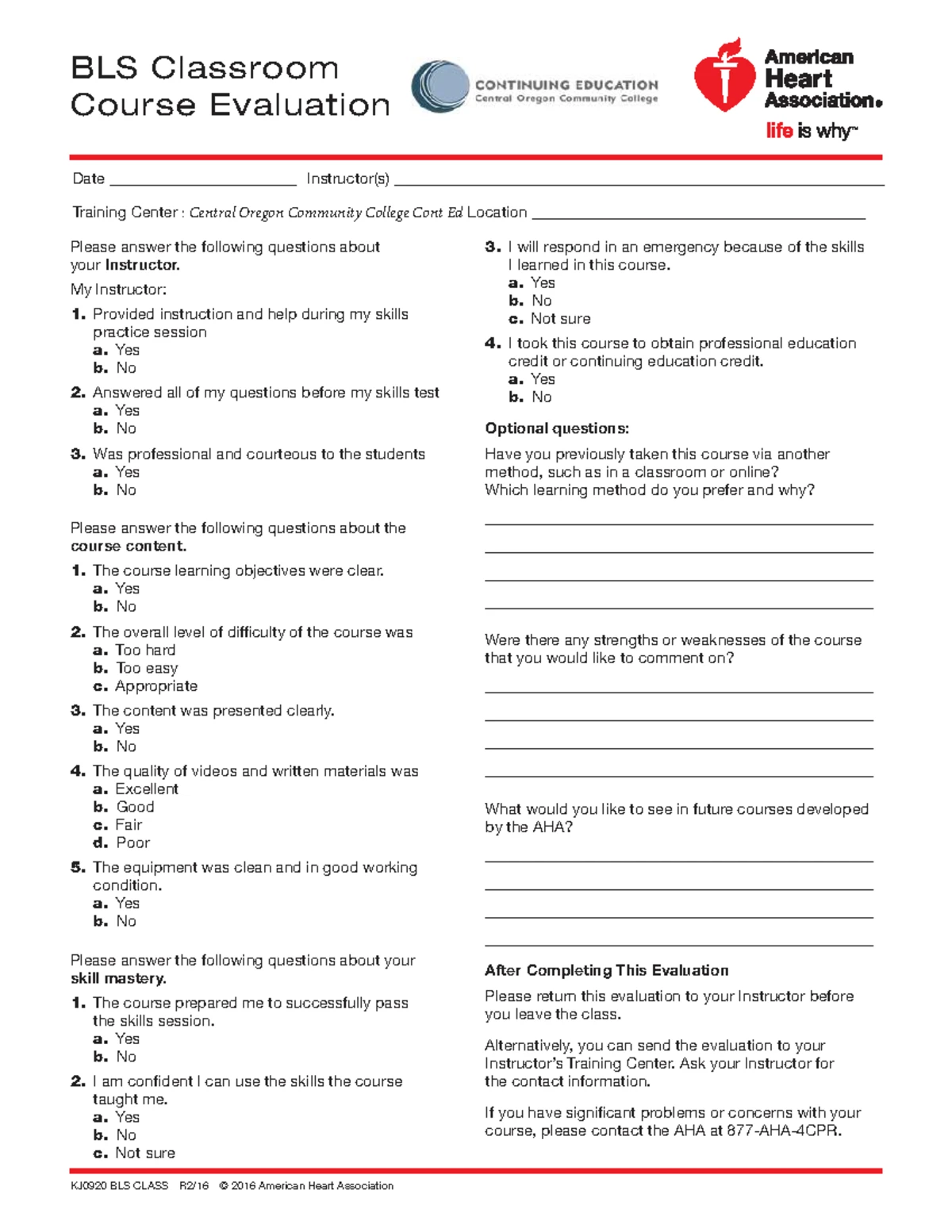 BLS 101: Student Answer Sheet for Basic Life Support Exam - Studocu