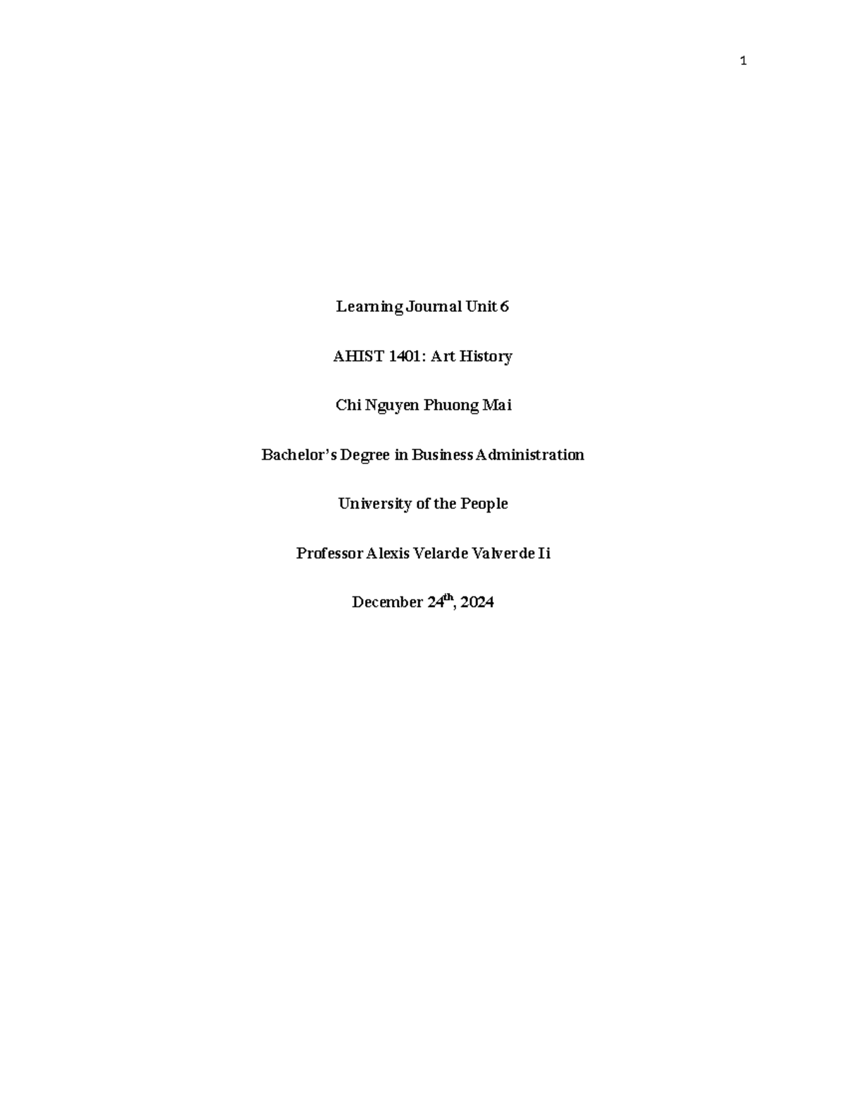 AHIST 1401: Art History Learning Journal Insights - Unit 6 - Studocu