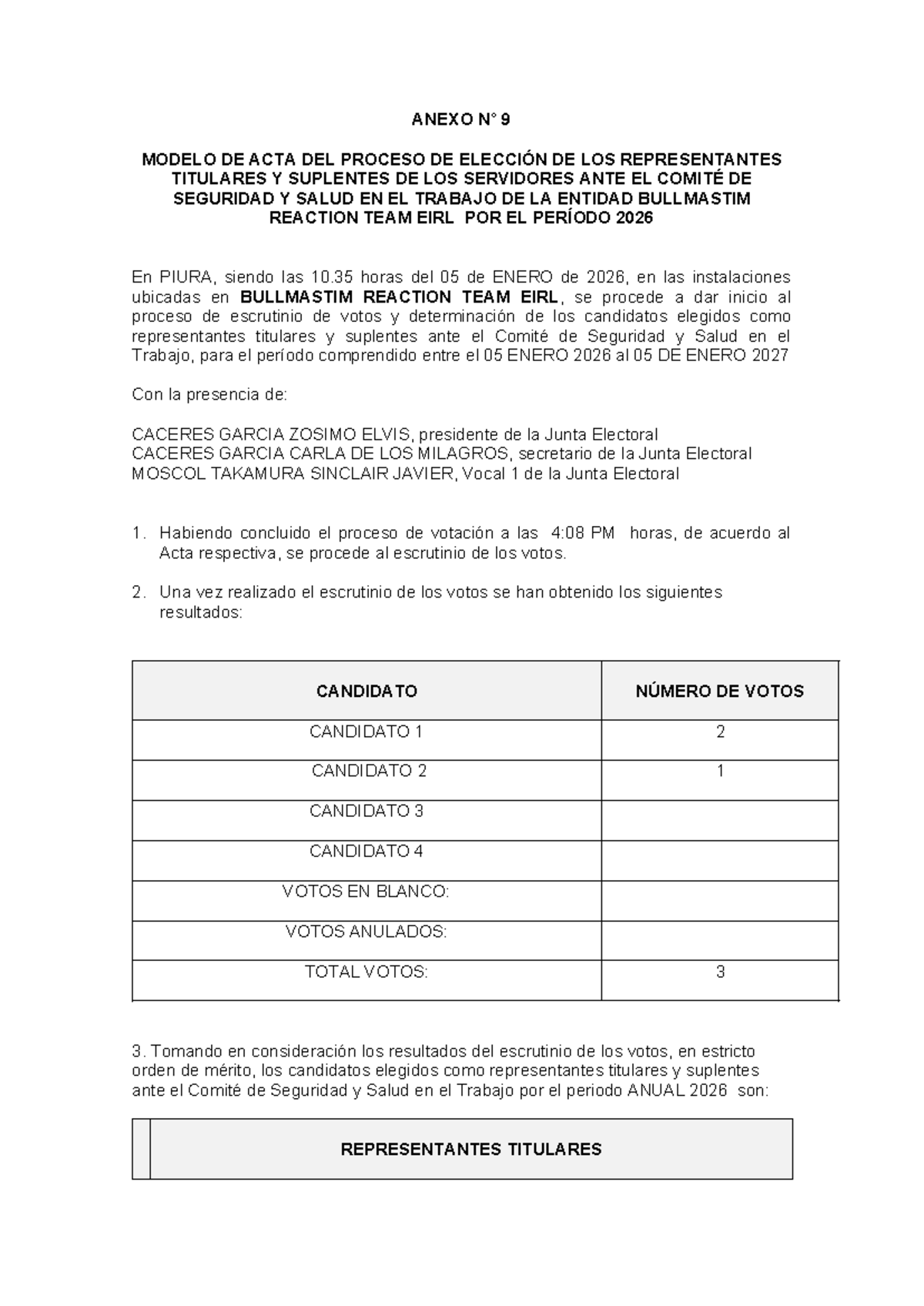 Acta del Proceso de Elección de Representantes 2026 en Bullmastim - Studocu