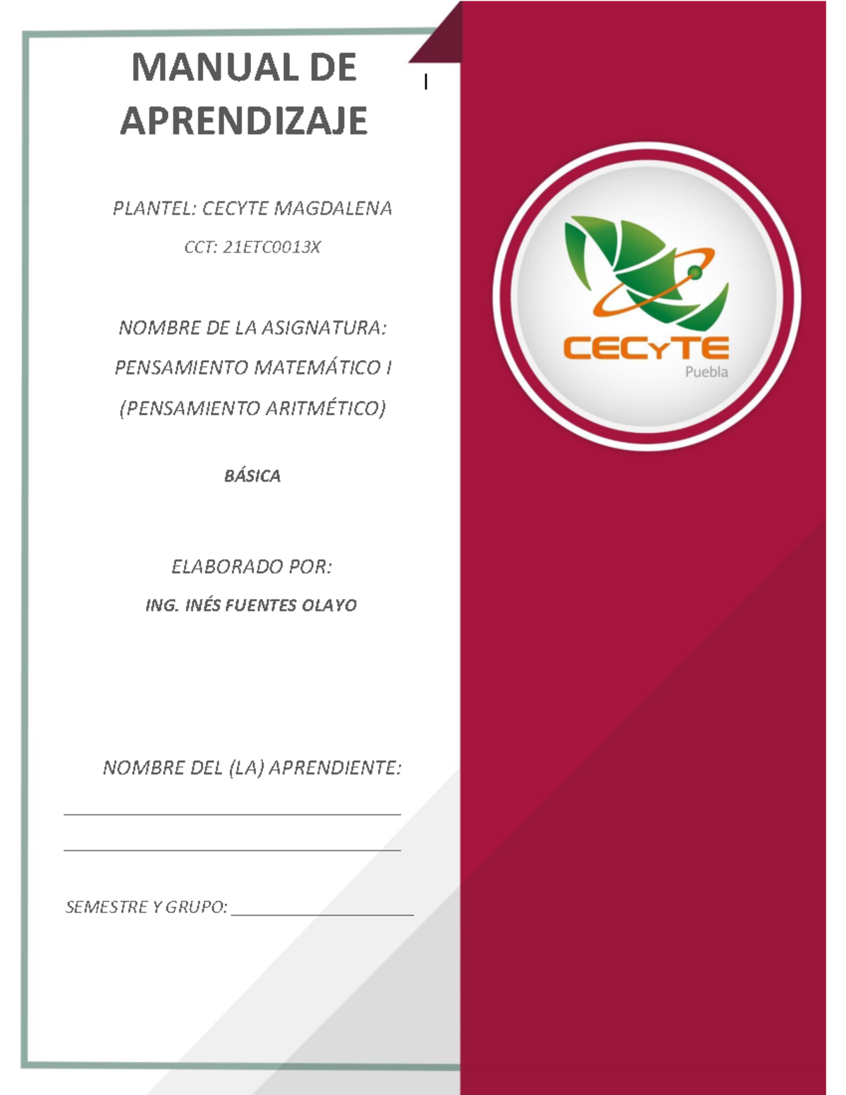 3P Manual de Aprendizaje: Pensamiento Matemático I (Pensamiento Aritmético) - Document Preview