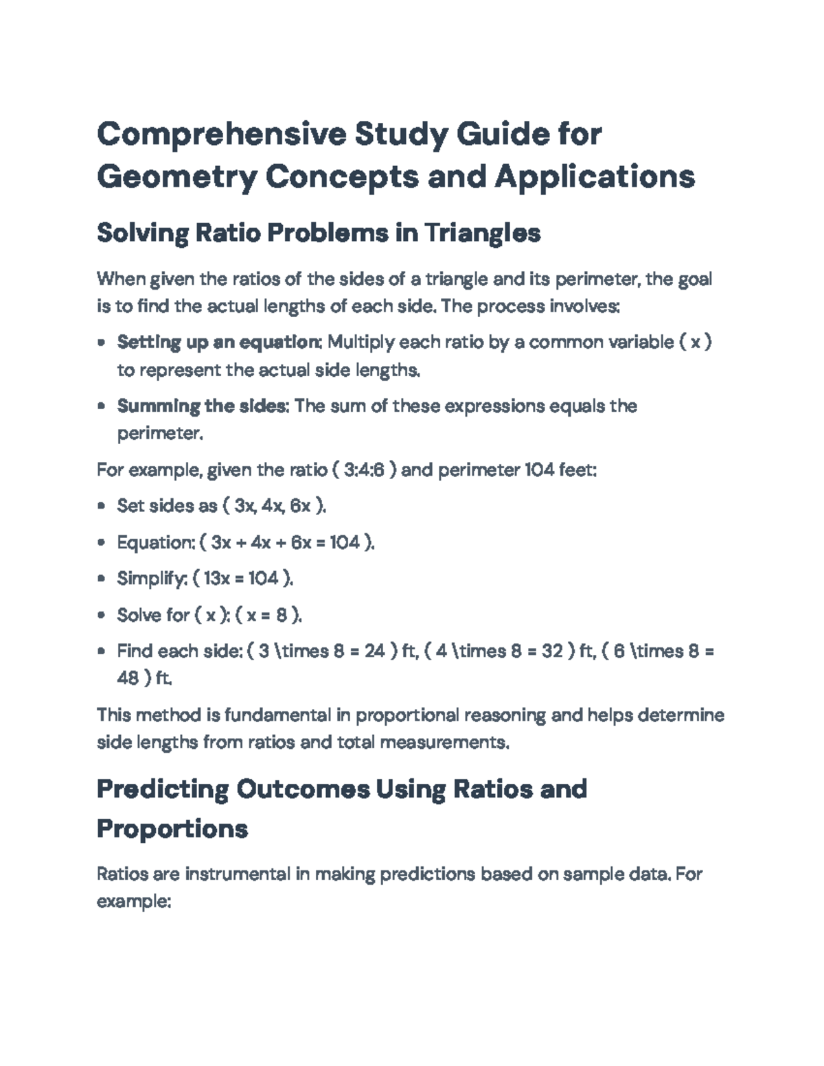 Comprehensive Study Guide for Geometry Concepts & Applications (Ch 7-13 ...