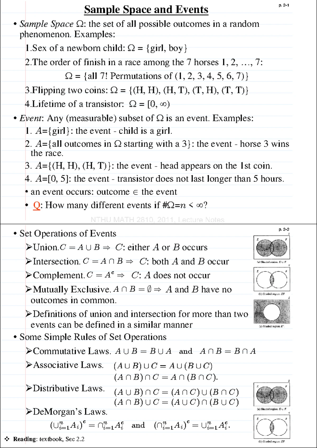 02 Axiom Probability w HWN - p. 2- Sample Space and Events • Sample ...