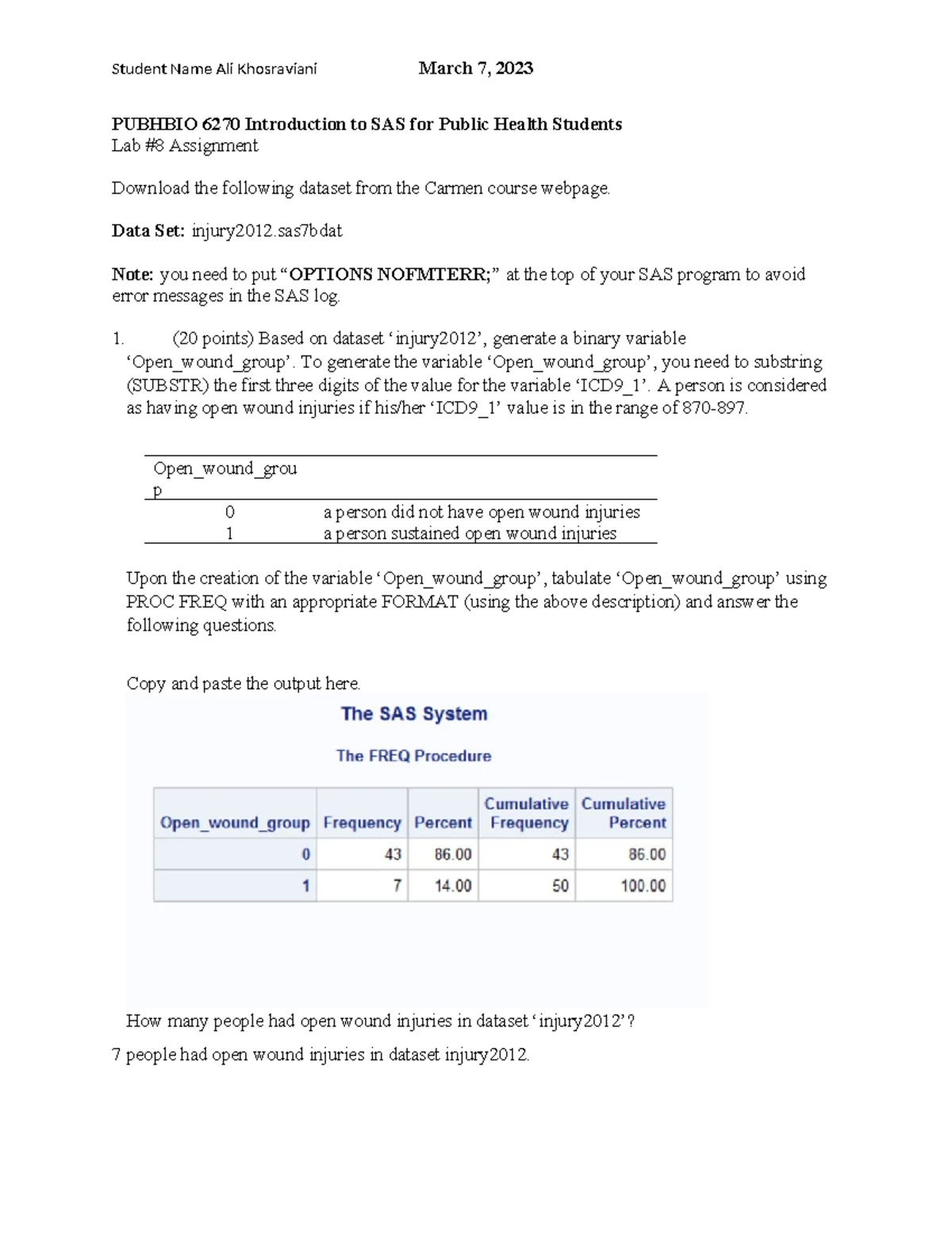 Lab 10 Assignment for PUBHBIO 6270: SAS Data Analysis Tasks - Studocu