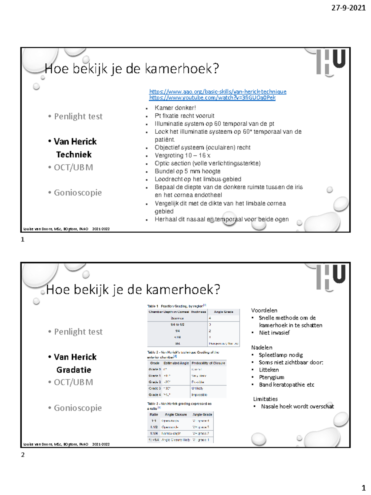 Van Herick Techniek: Kamerhoek Evaluatie (Gemodificeerd) Notities ...
