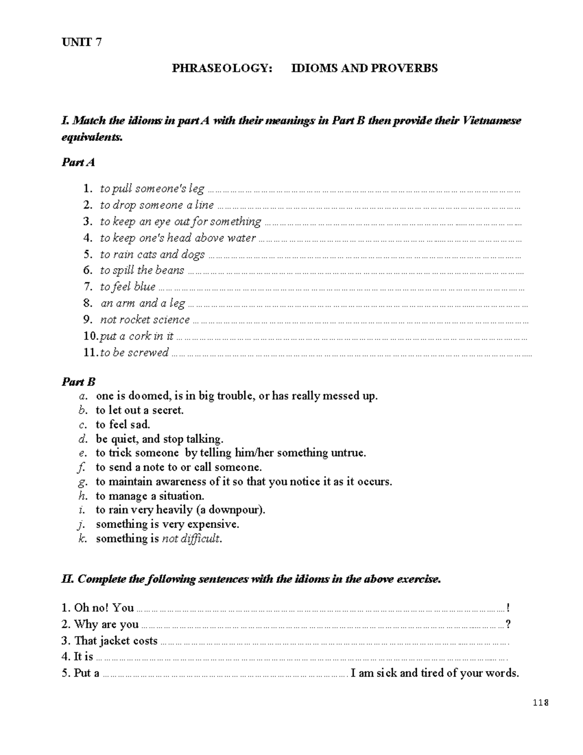 Exercises - Week 6: Phraseology, Idioms & Proverbs - Studocu