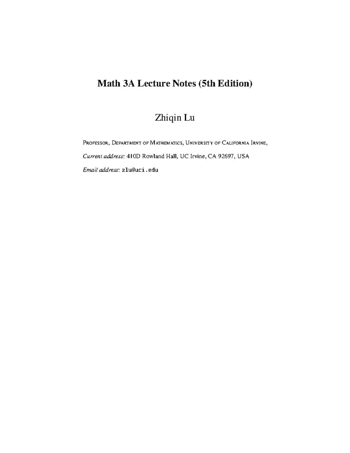 Math 3A Lecture Notes - Linear Equations & Row Reduction Techniques ...