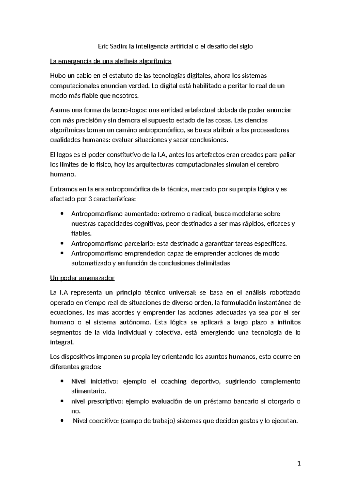 Eric Sadin: La Inteligencia Artificial y el Desafío del Siglo - Studocu