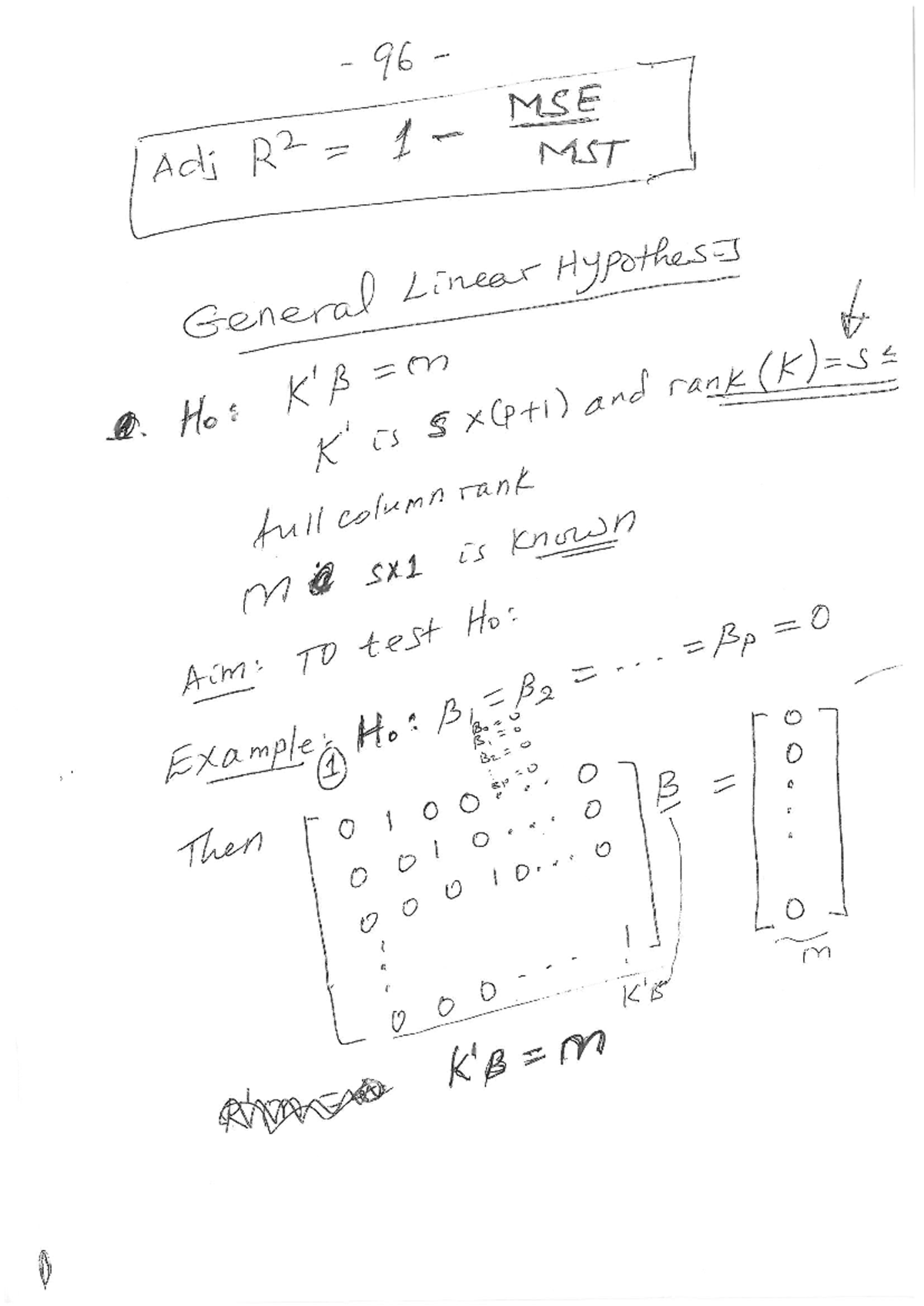 General Linear Hypothesis Testing: Matrices and Proofs (Course Code: 96 ...