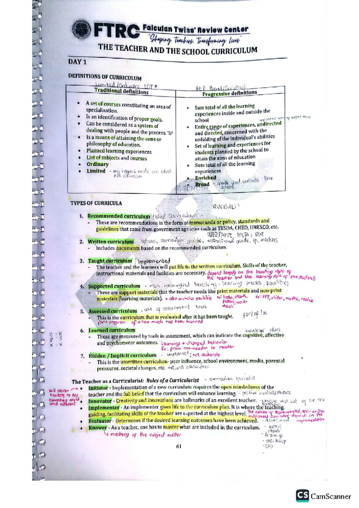 FTRC CURRICULUM DEVELOPMENT: TEACHER ROLES & CURRICULAR INSIGHTS - Studocu