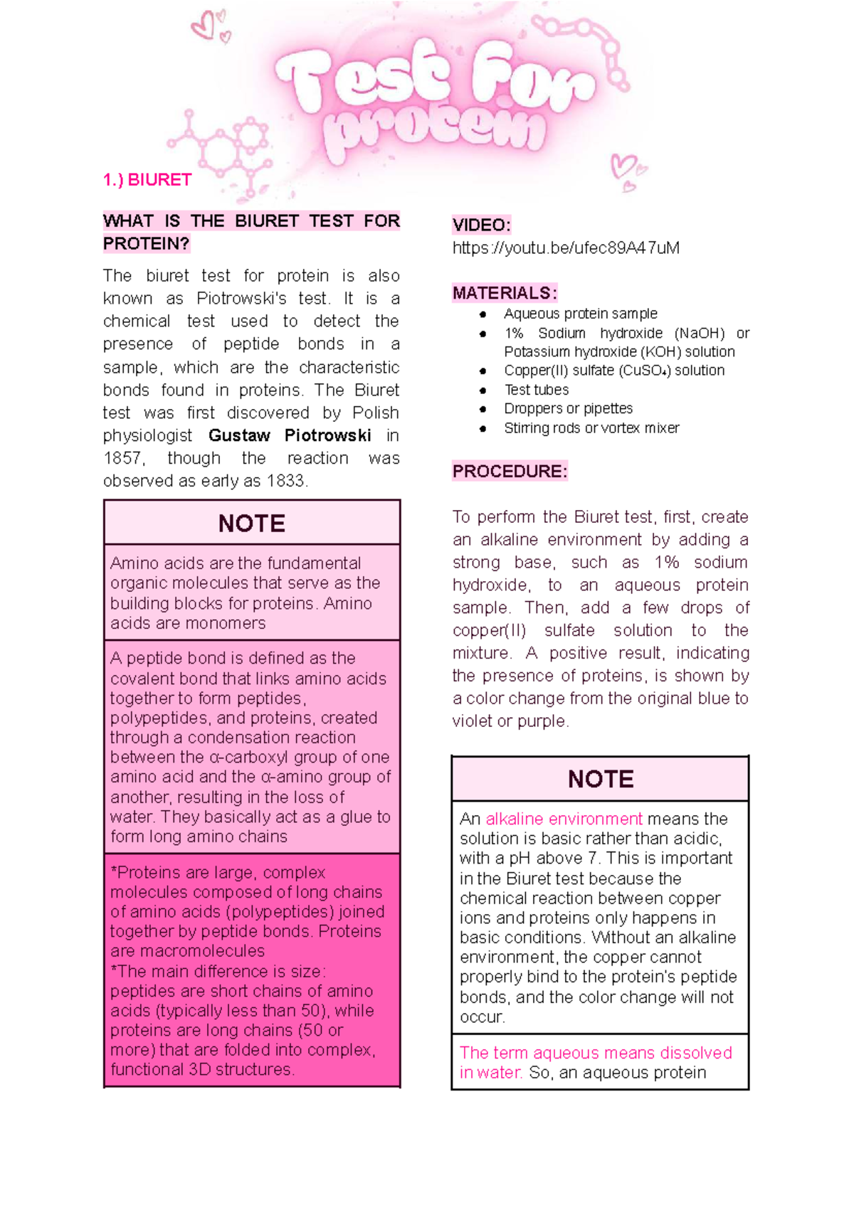 Biuret Test for Protein Detection: Methodology & Importance - Studocu