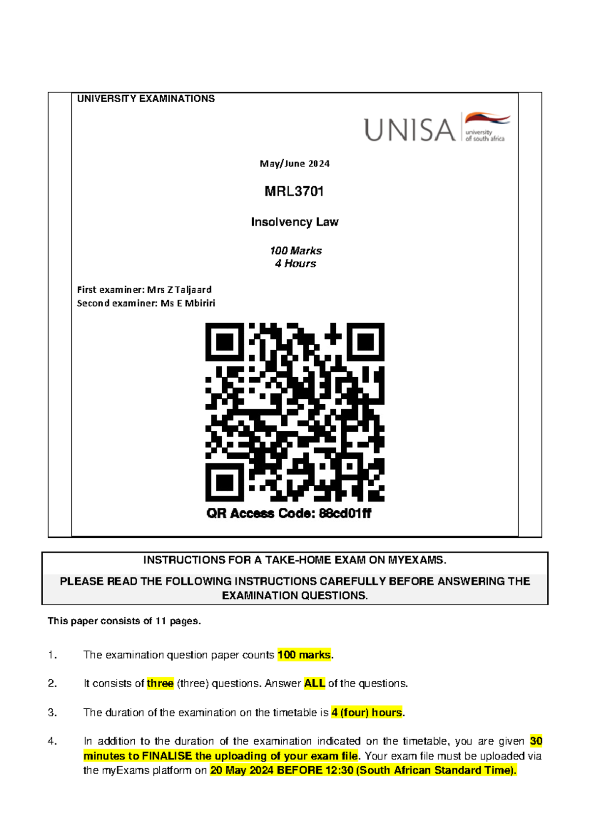 MRL3701 Final Exam Instructions and Questions for May/June 2024 - Studocu