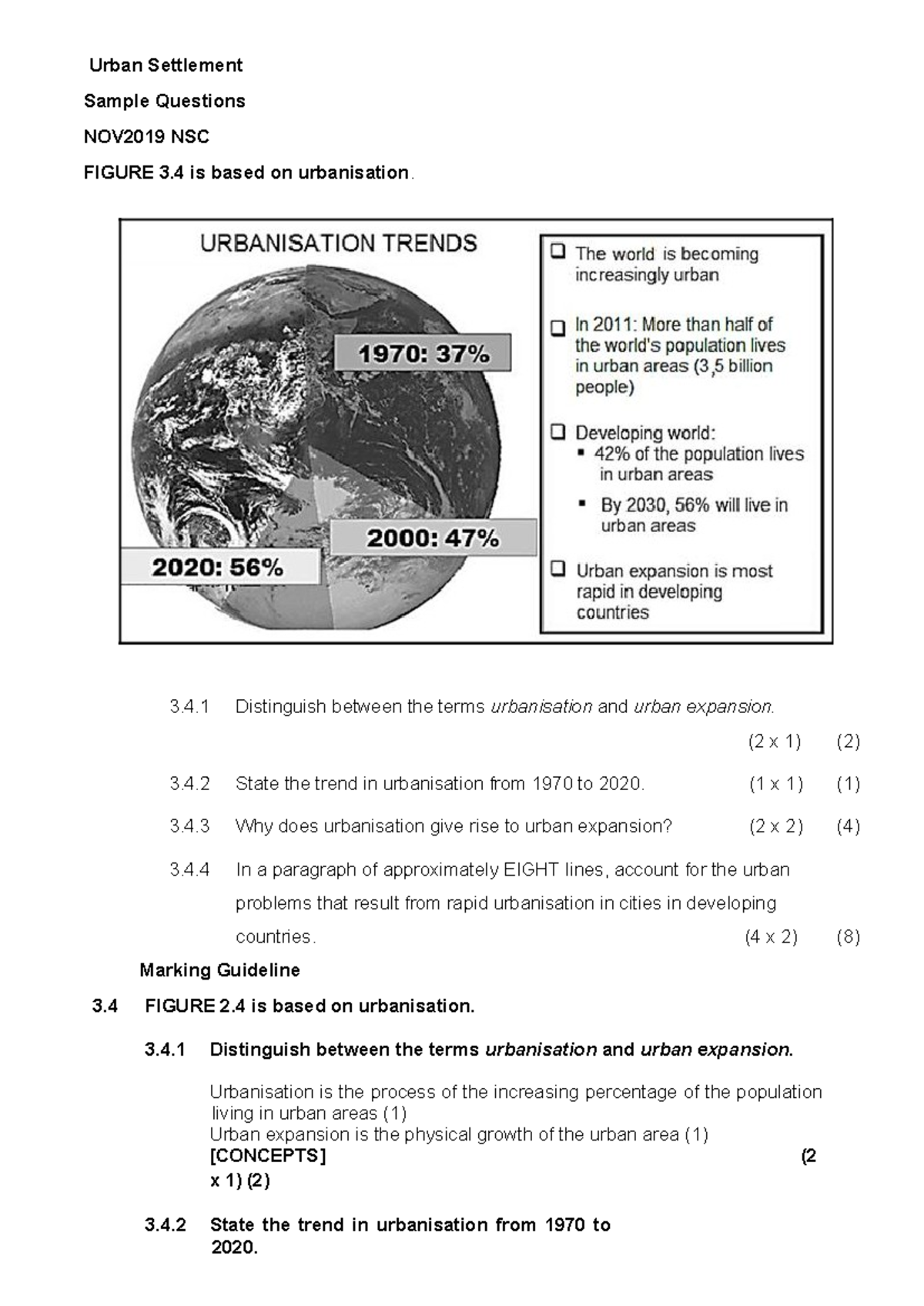 Urban Settlements Study Guide: Key Concepts & Issues (NOV2019 NSC ...