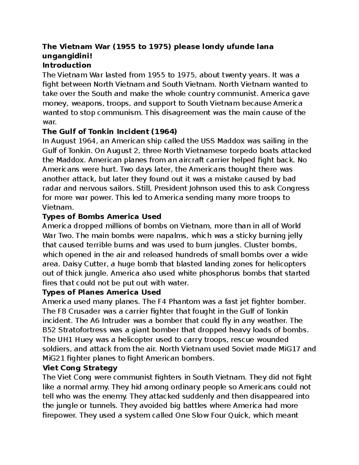The Vietnam War (1955-1975): Key Events and Strategies - Studocu