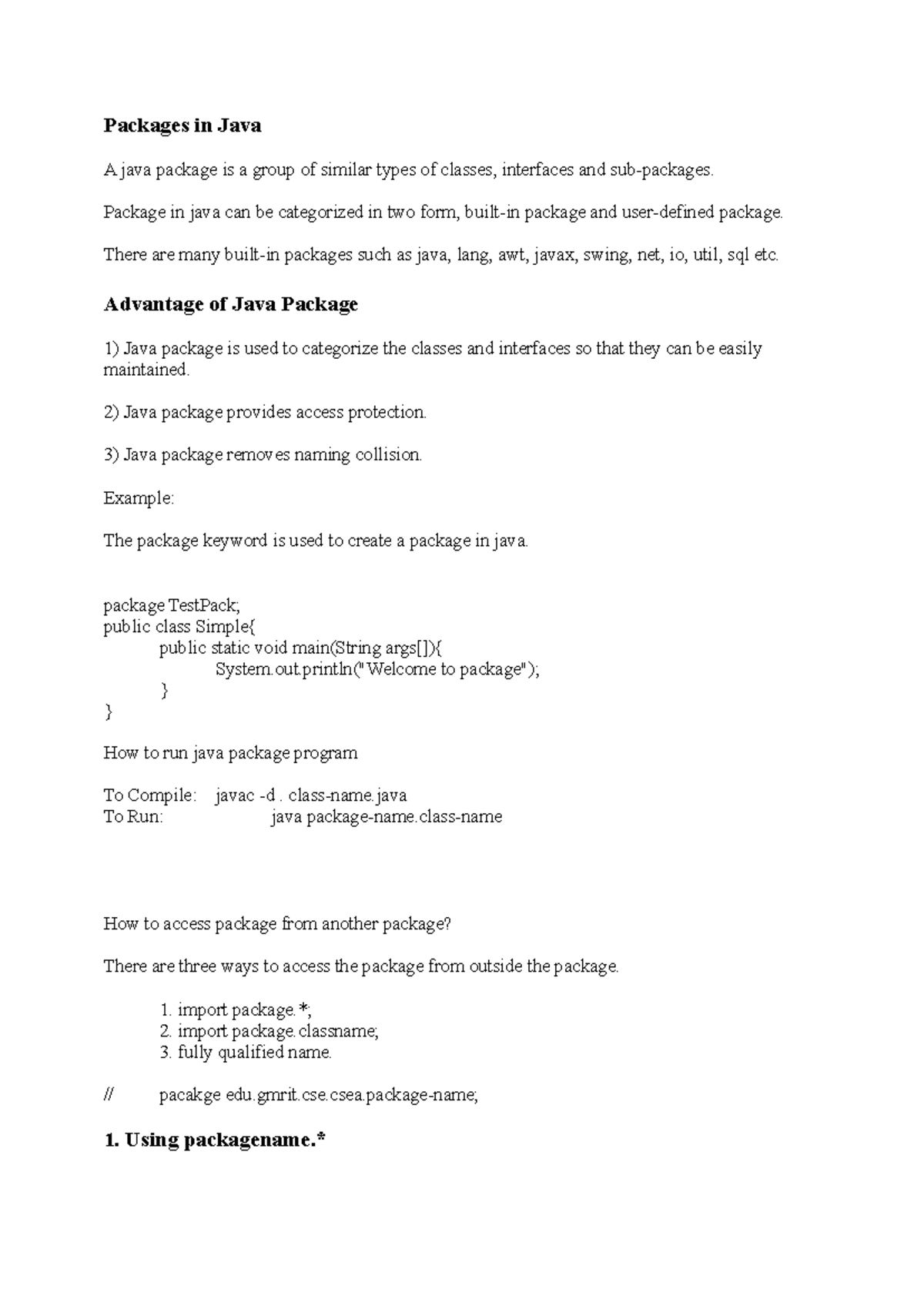 Java Packages Overview - Key Concepts and Usage - Studocu