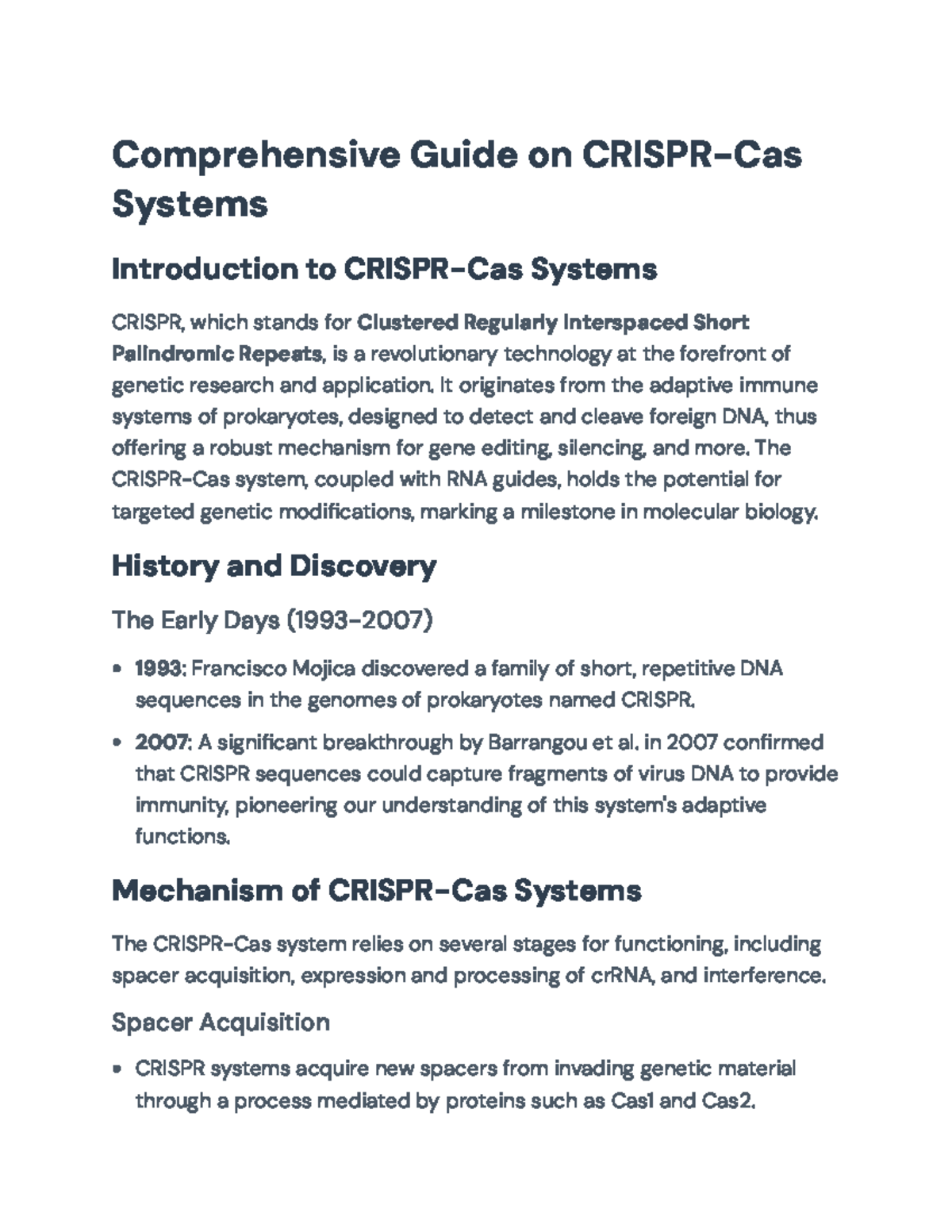 Comprehensive Overview of CRISPR-Cas Systems and Their Applications ...