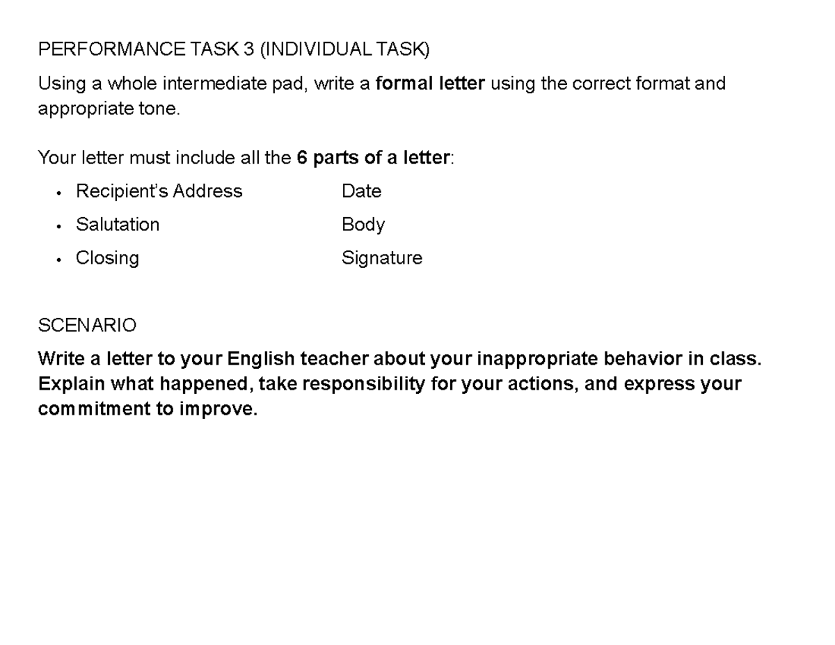 Performance TASK 3 - Communications - PERFORMANCE TASK 3 (INDIVIDUAL ...