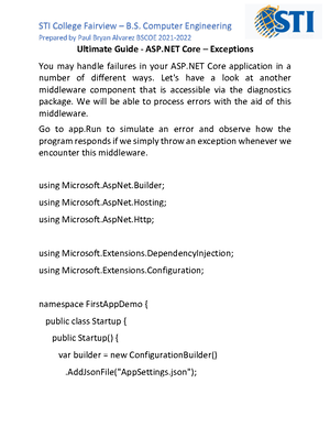Ultimate Guide - ASP.NET Core - Project - Prepared by Paul Bryan ...