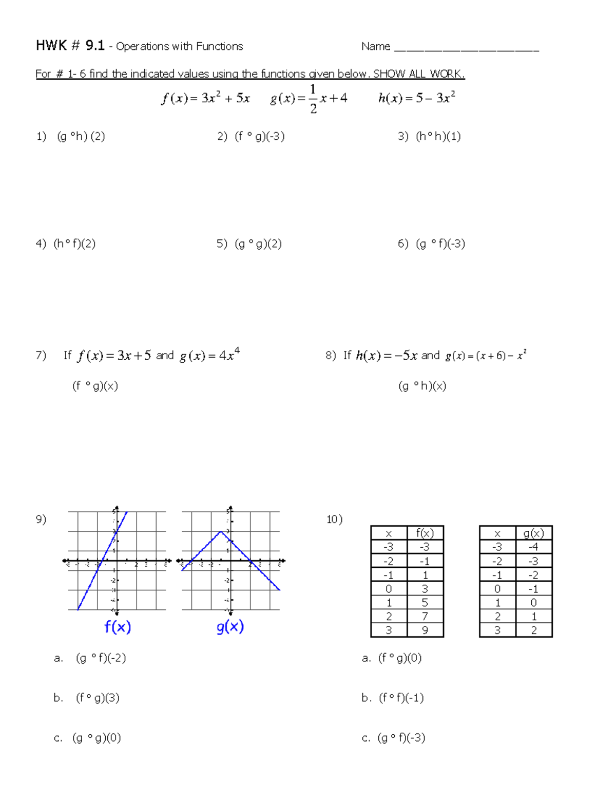 HWK # 9 - Math Functions Operations and Solutions - Studocu