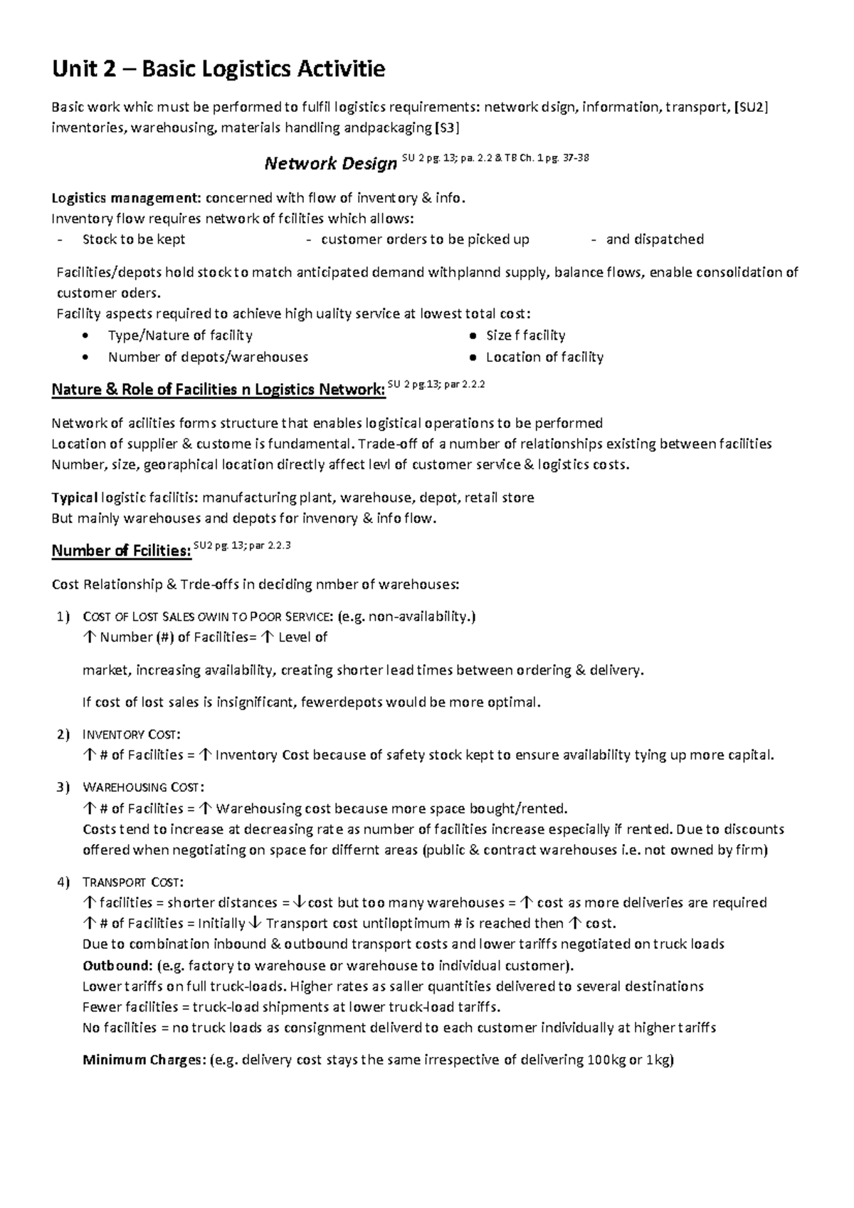 Summary of TRL2604 Study Units 2 & 3: Logistics Concepts and Principles ...