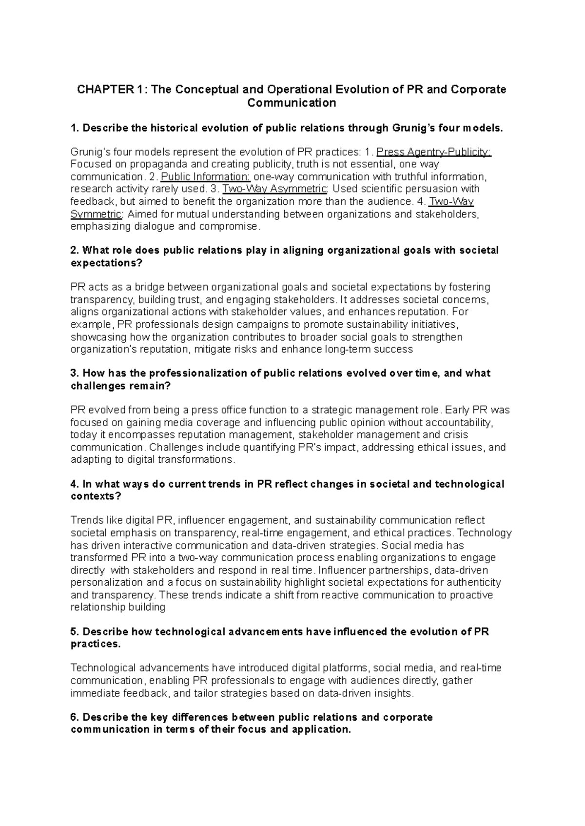 PR Possible Questions for Exam Preparation - Public Relations (PR 101 ...