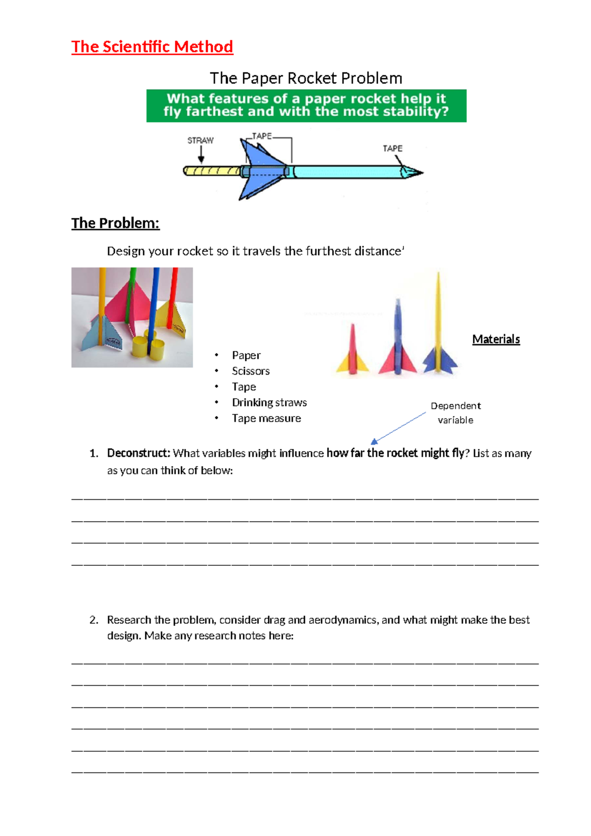 Paper Rocket Problem: Exploring the Scientific Method - Studocu