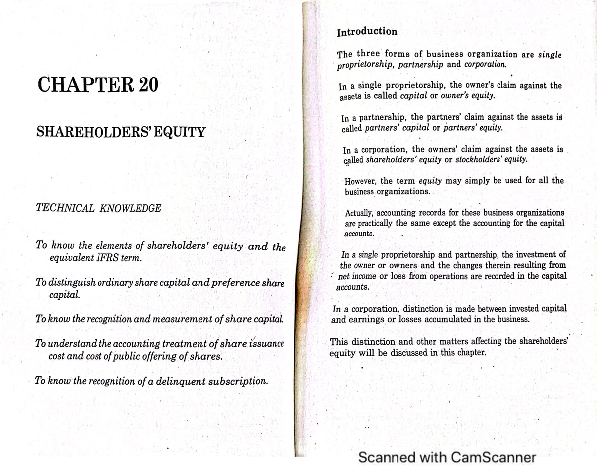CHAPTER 20: EQUITY AND SHARE CAPITAL IN ACCOUNTING - Studocu