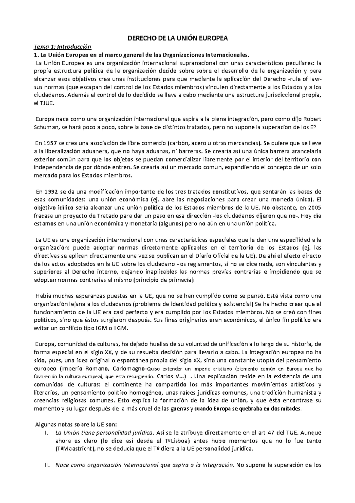 Apuntes de Derecho Europeo Examen Final - Derecho de la Unión Europea 1 ...