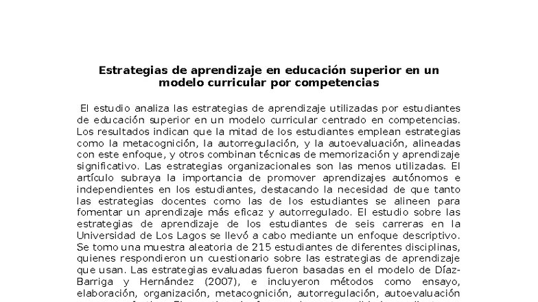 Resumen de Estrategias de Aprendizaje en Educación Superior - Studocu