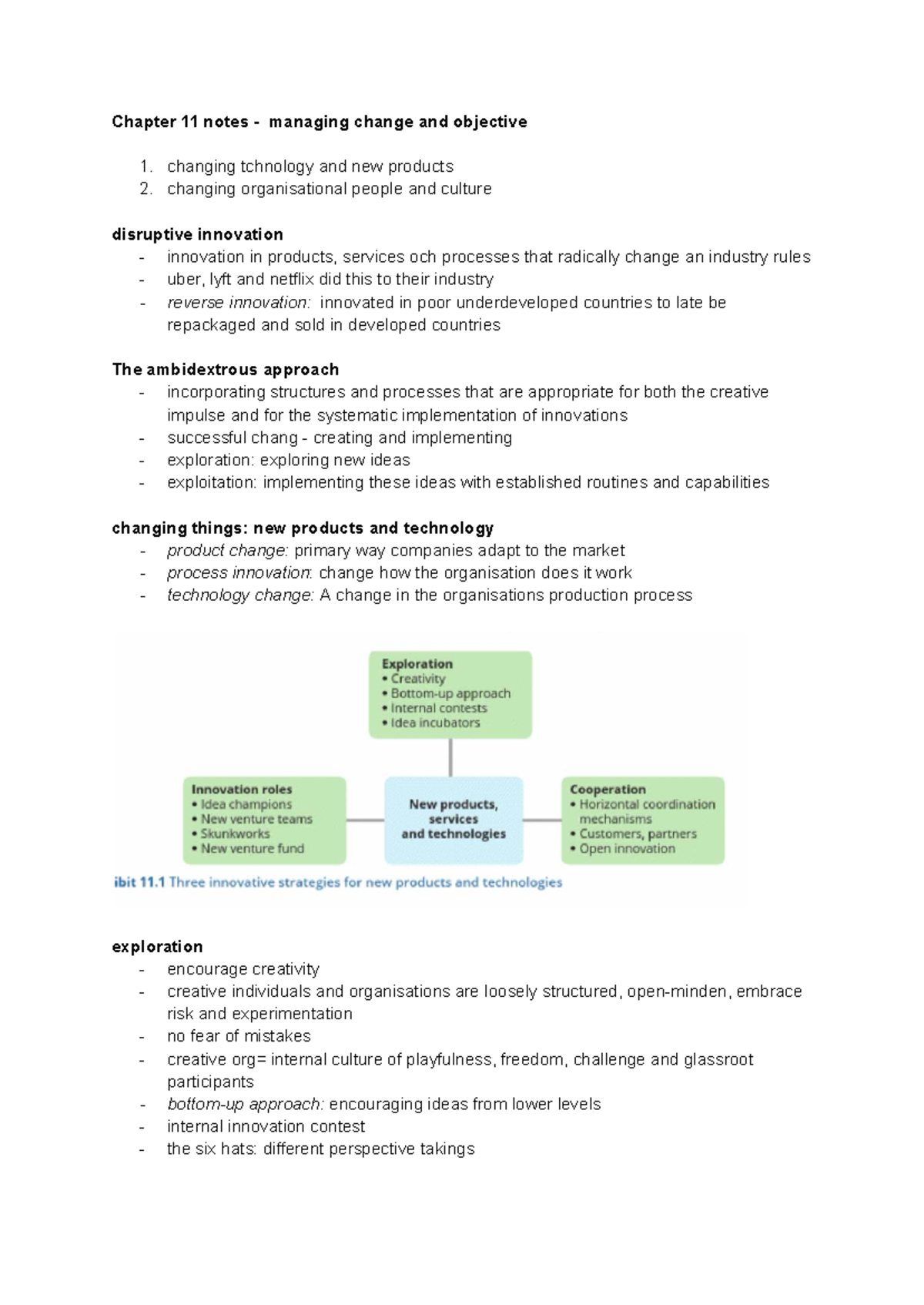 Chapter 11 Notes: Managing Change & Innovation (Course Code) - Studocu