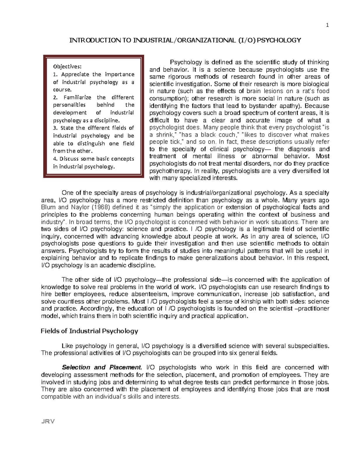 Industrial Psychology Workbook: Key Concepts and Applications - Studocu