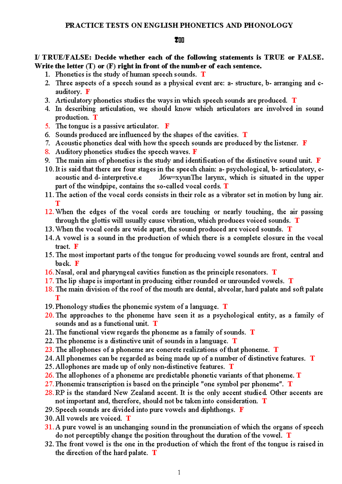 PRACTICE TEST ON ENGLISH PHONETICS AND PHONOLOGY (ENG 101) - Studocu