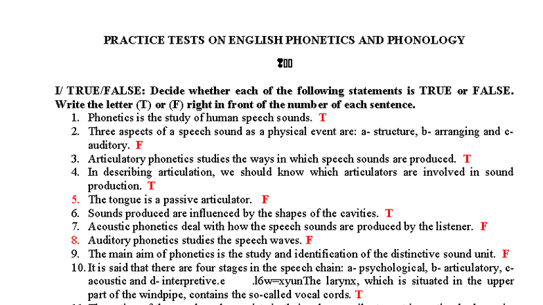 PRACTICE TEST ON ENGLISH PHONETICS AND PHONOLOGY (ENG 101) - Studocu