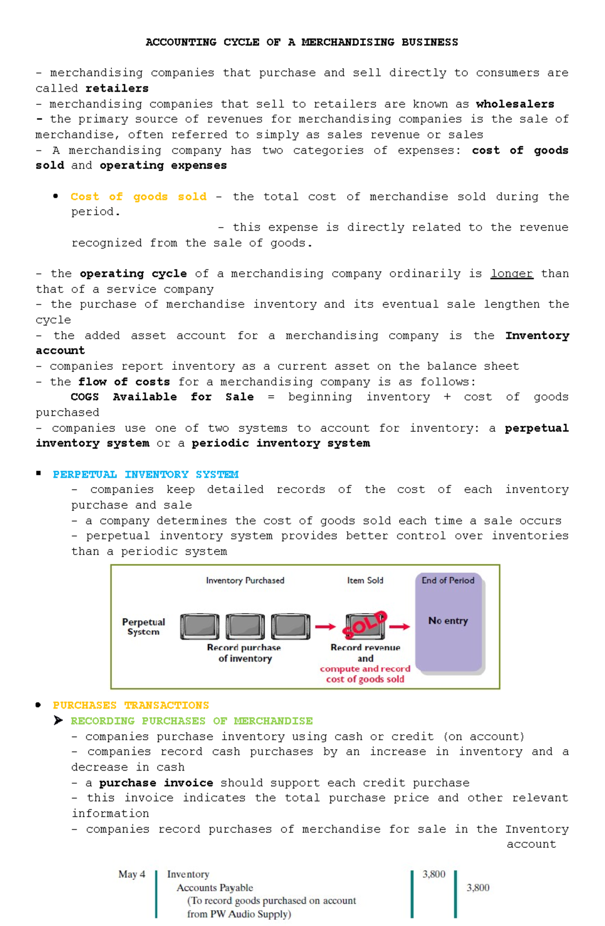 Notes IN FABM1 - ACCOUNTING CYCLE OF A MERCHANDISING BUSINESS ...