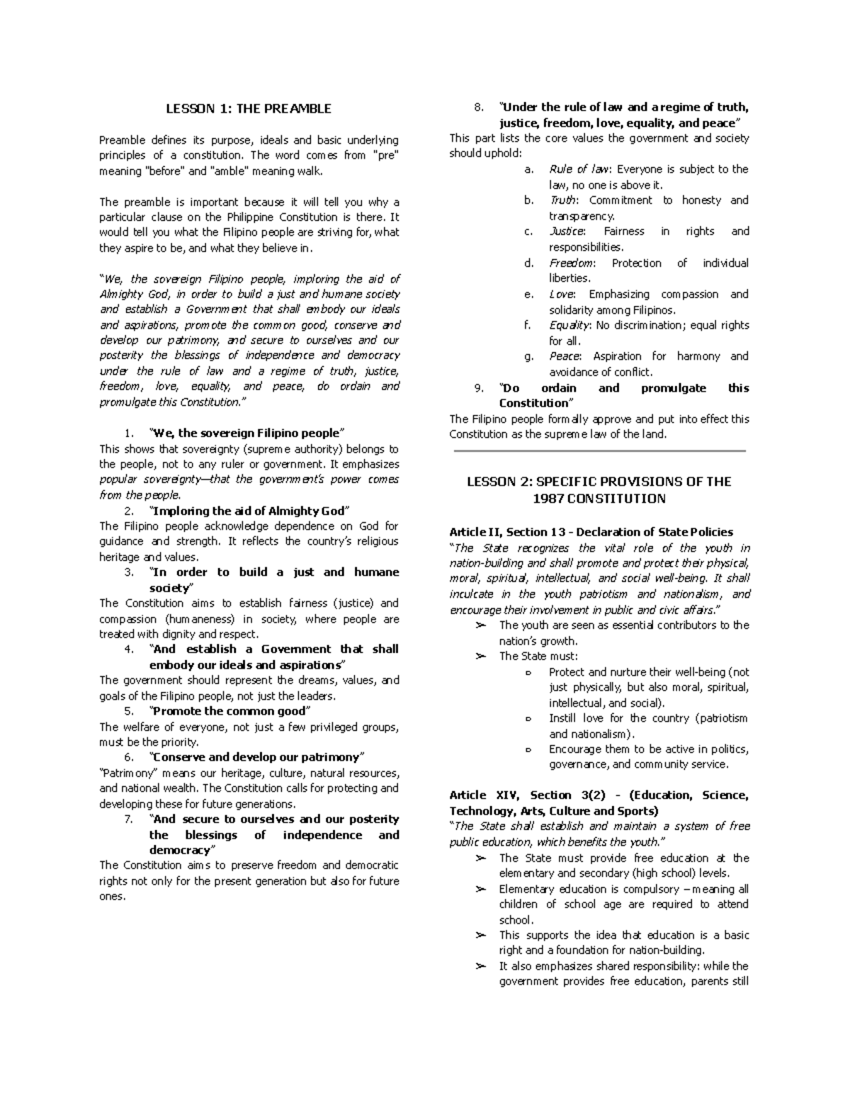 NSTP 101: Midterm Lecture Notes on the Preamble and Governance - Studocu