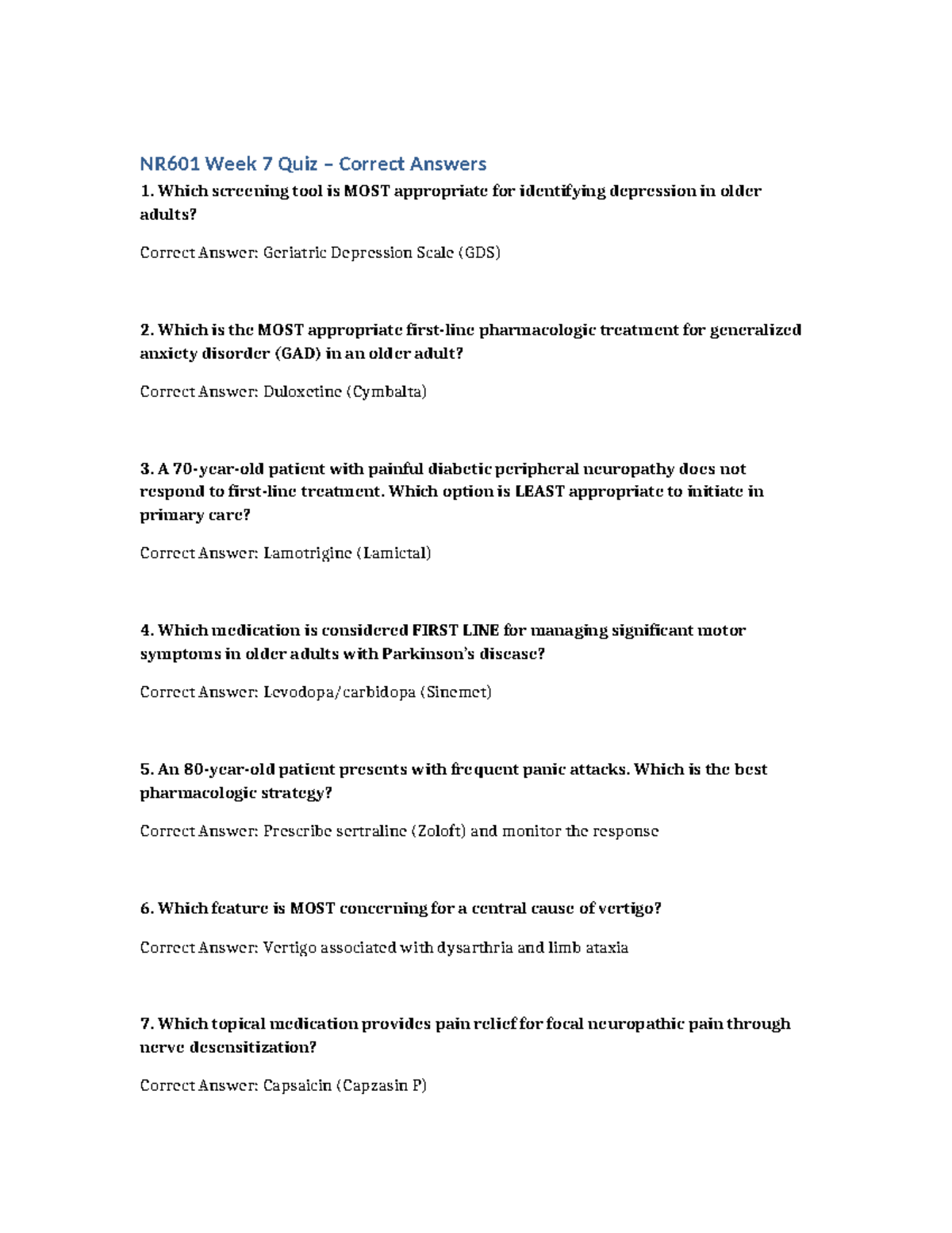 NR601 Week 7 Quiz: Key Questions & Correct Answers - Studocu