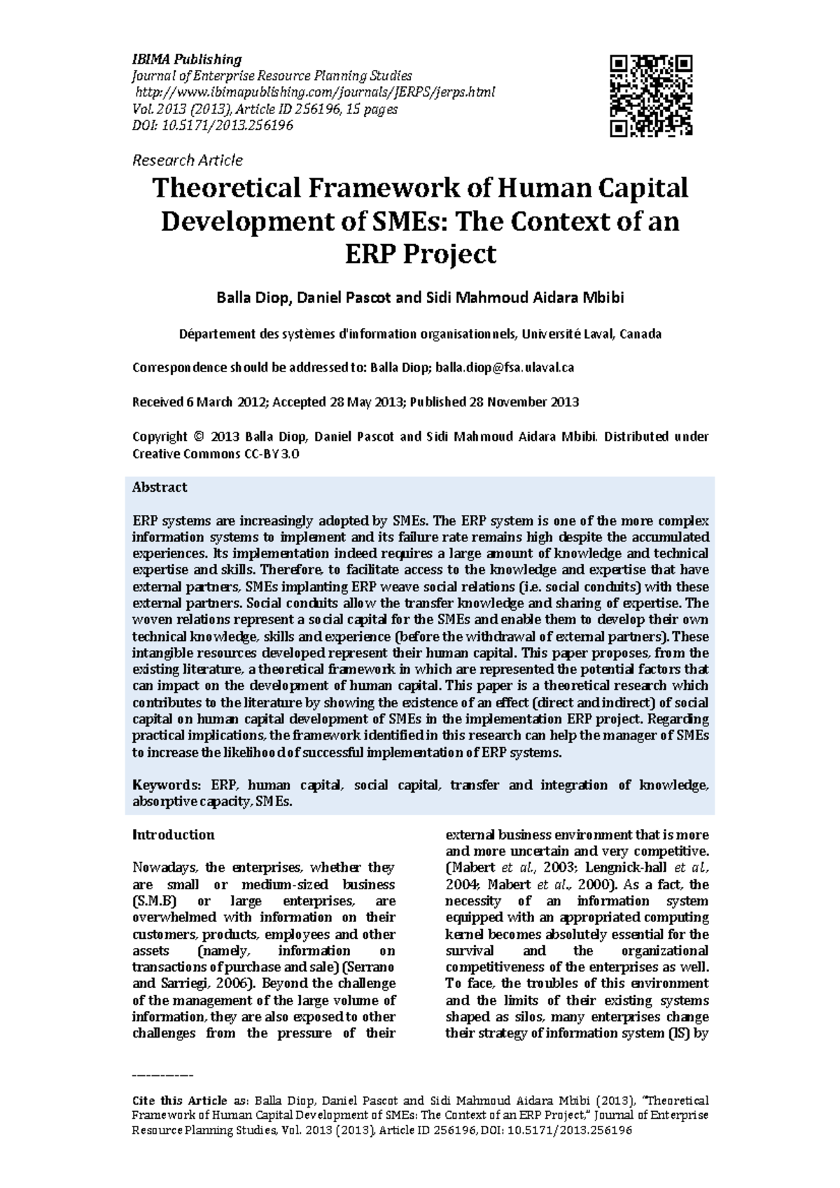Theoretical framework of human capital development in SMEs during ERP ...