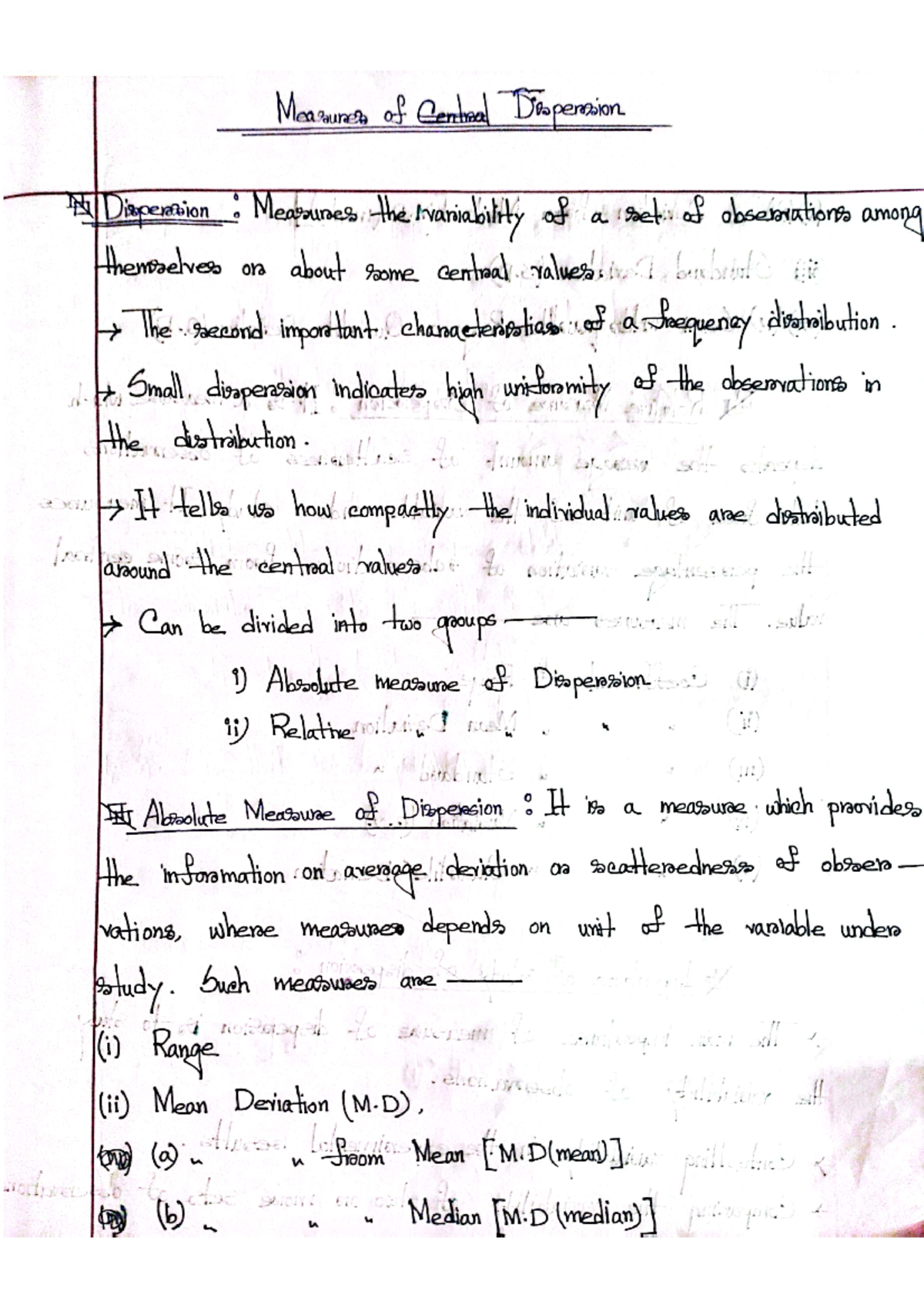 Statistical Measures of Dispersion - Concepts & Application (NOTE ...