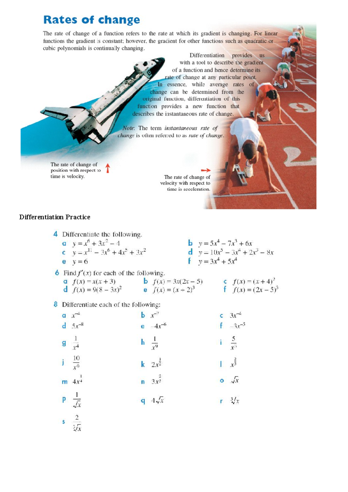Optimisation and Applitcations Review - Unit 3 - Differentiation ...