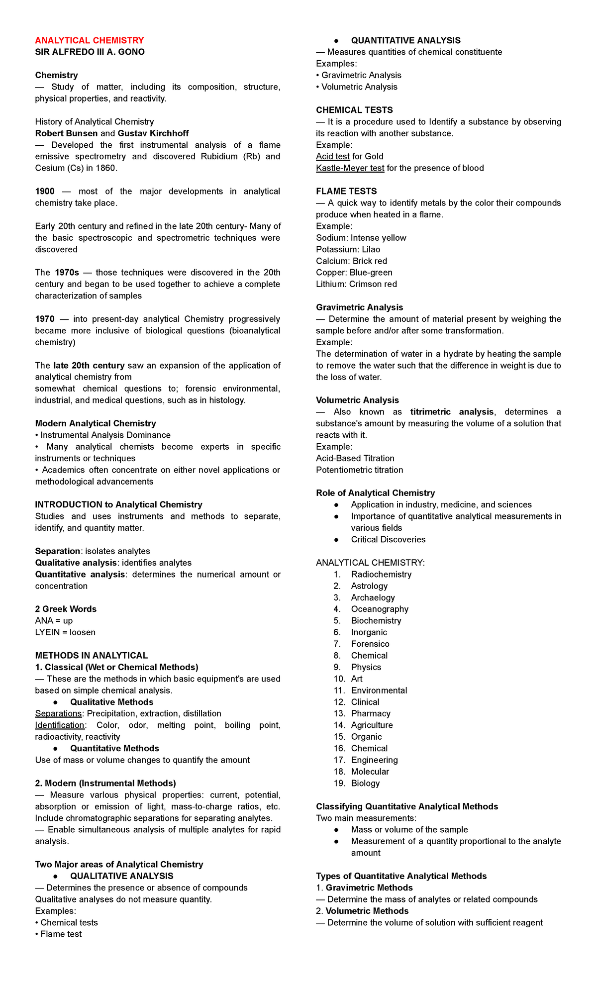Analytical Chemistry (CHEM 101): Prelim Study Guide - Studocu