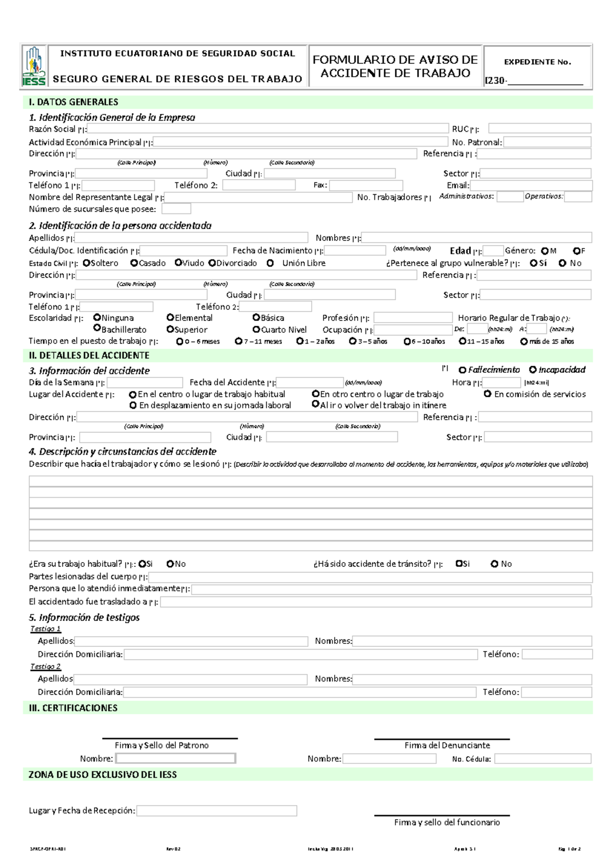 Formulario de Aviso de Accidente de Trabajo - IESS - Document Preview